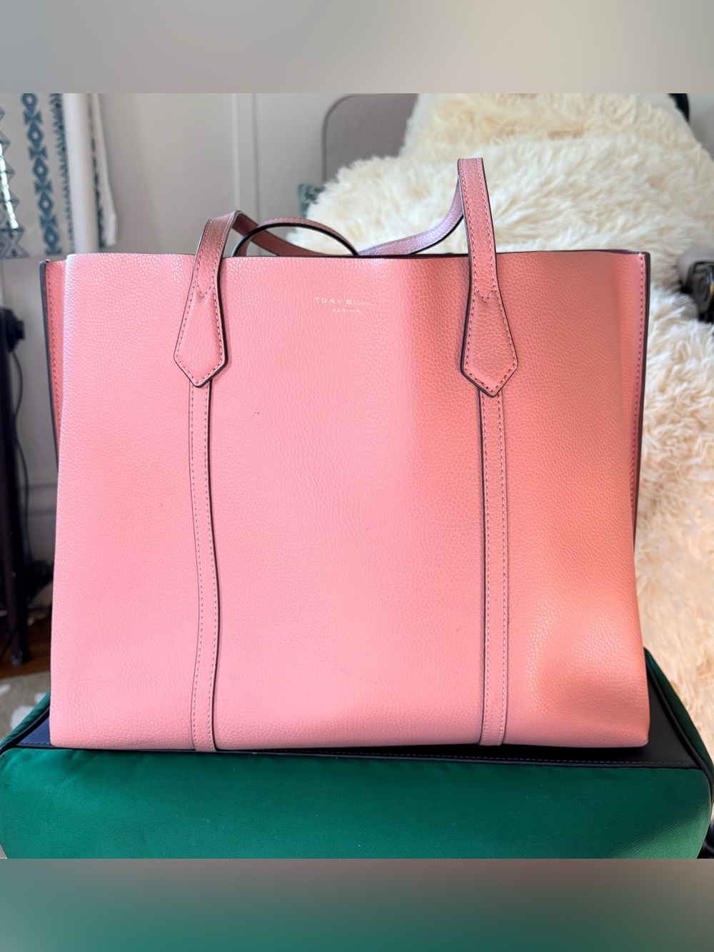 Tory Burch Perry Triple-Compartment Tote Bag in Soft Pink - Pebbled Leather